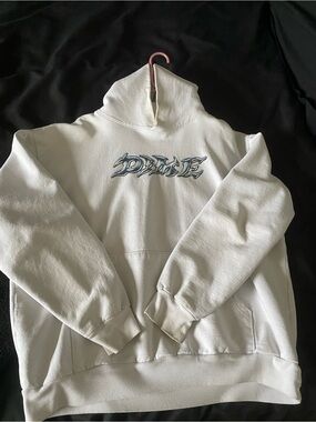 White Hooded Pullover Sweatshirt with Script Logo